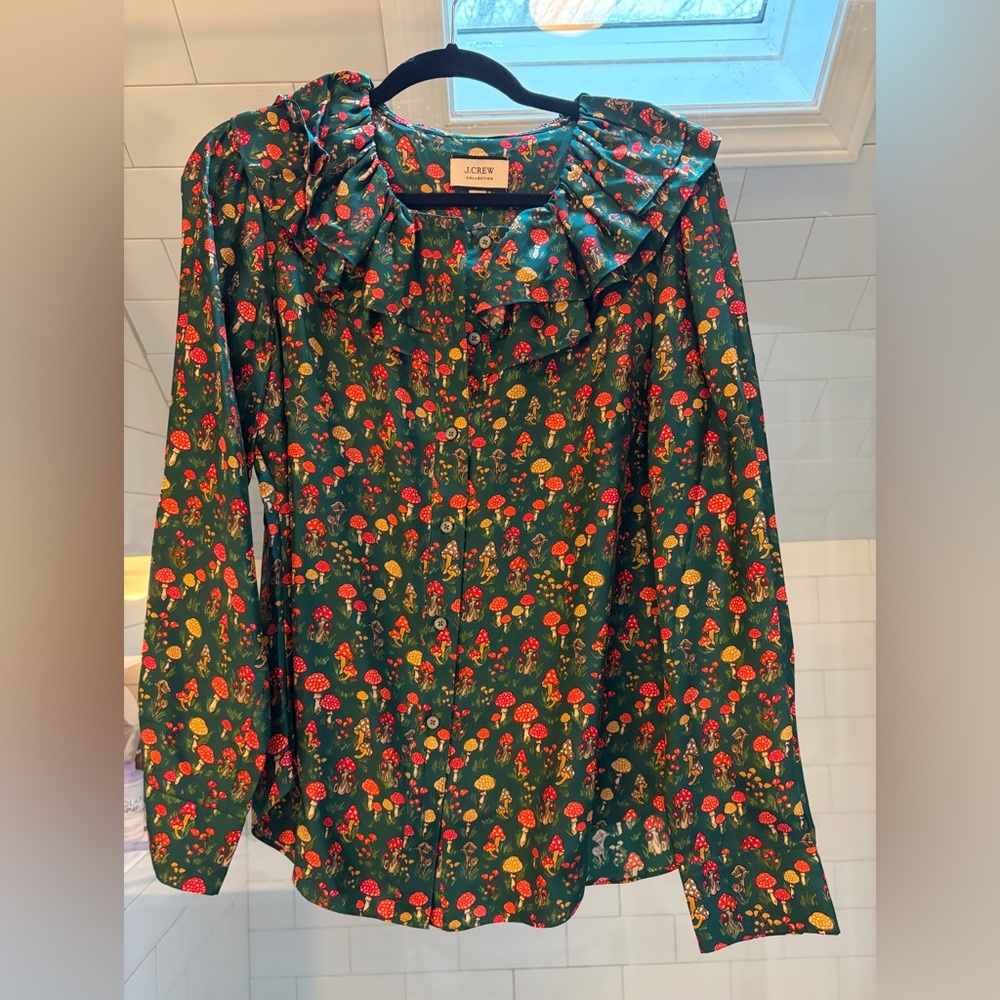 J.Crew Green Mushroom Print Blouse